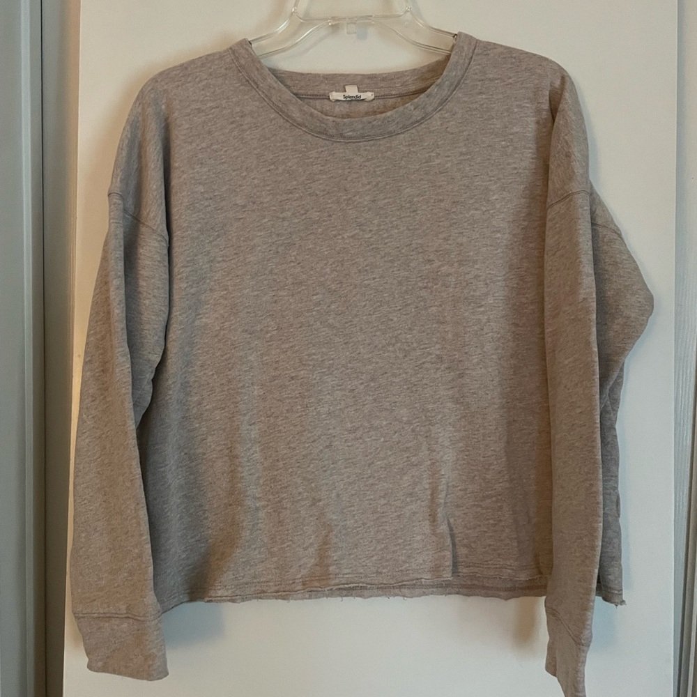 Splendid Cotton Blend Crew Neck Long Sleeve Sweatshirt Top Tan/Beige